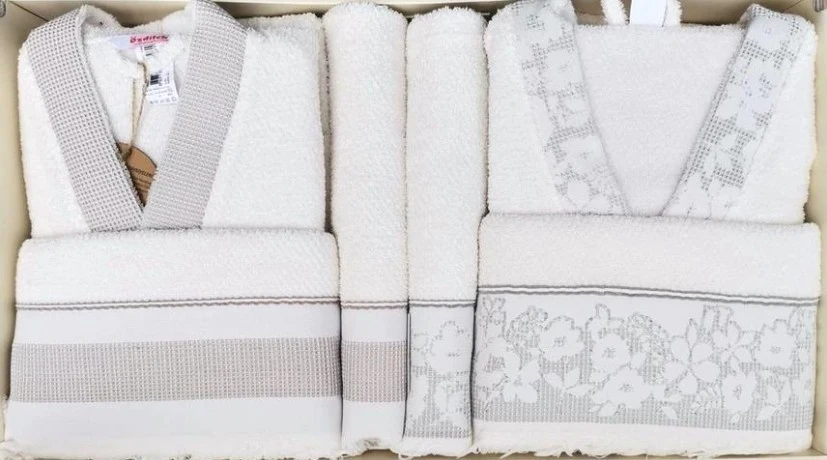 Комплект халати и хавлии «ROMANTIC TOUCH BEJ-YESIL» памук, 6 части