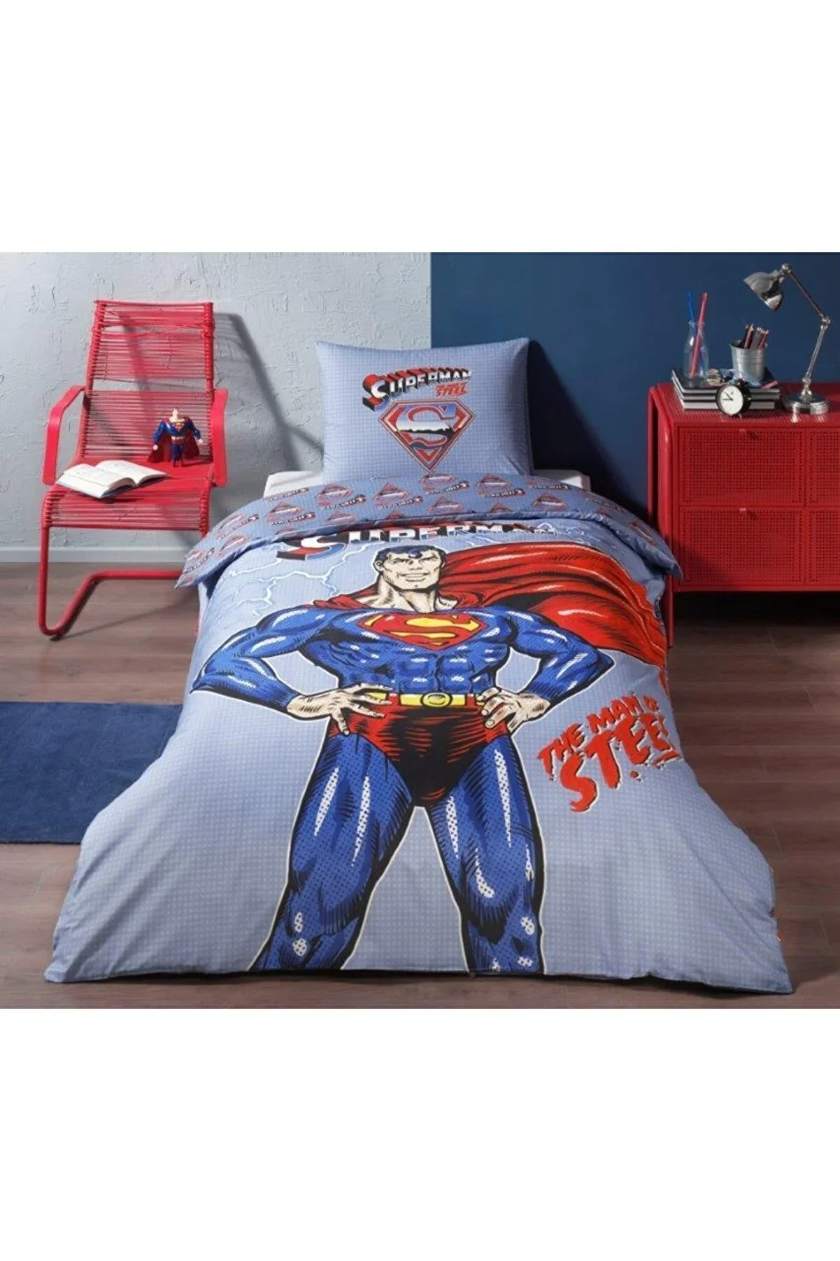 Детски спален комплект «Superman Light» - 3 части, памук, ранфорс
