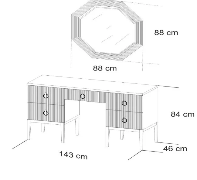 Тоалетка «Defne» + огледало, с пет чекмеджета, размер 143х84х46см - Image 4