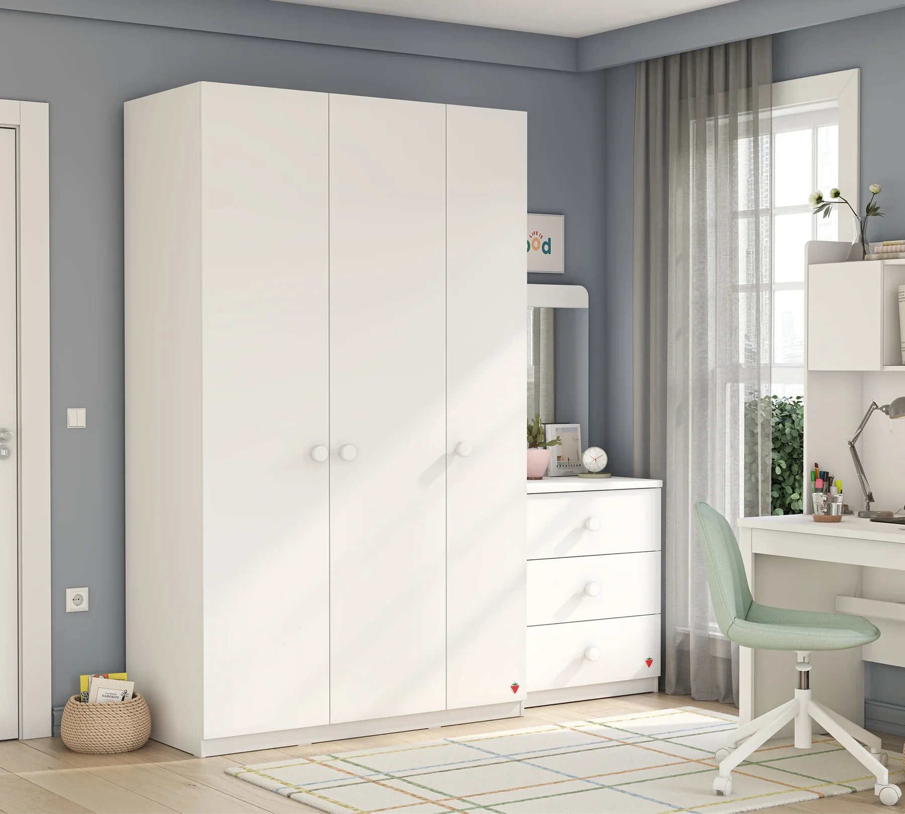 Трикрилен гардероб «Varia White» - ширина 127см - Image 3