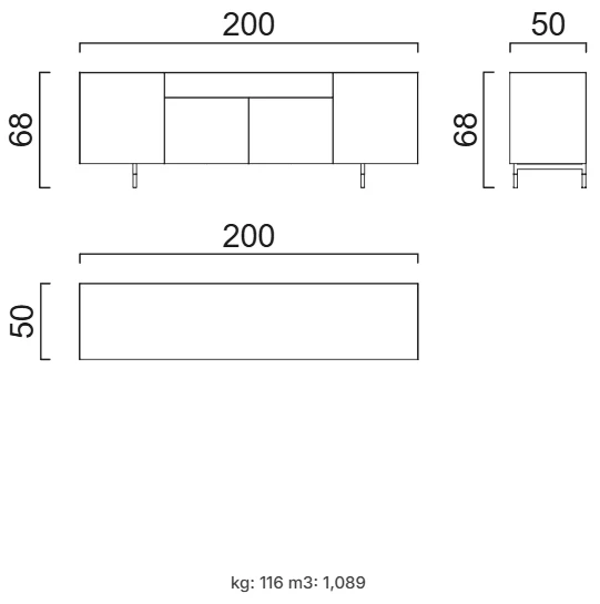 Бюфет «Charm» с релефно стъкло, с две чекмеджета, размер 200х68х50см - Image 5