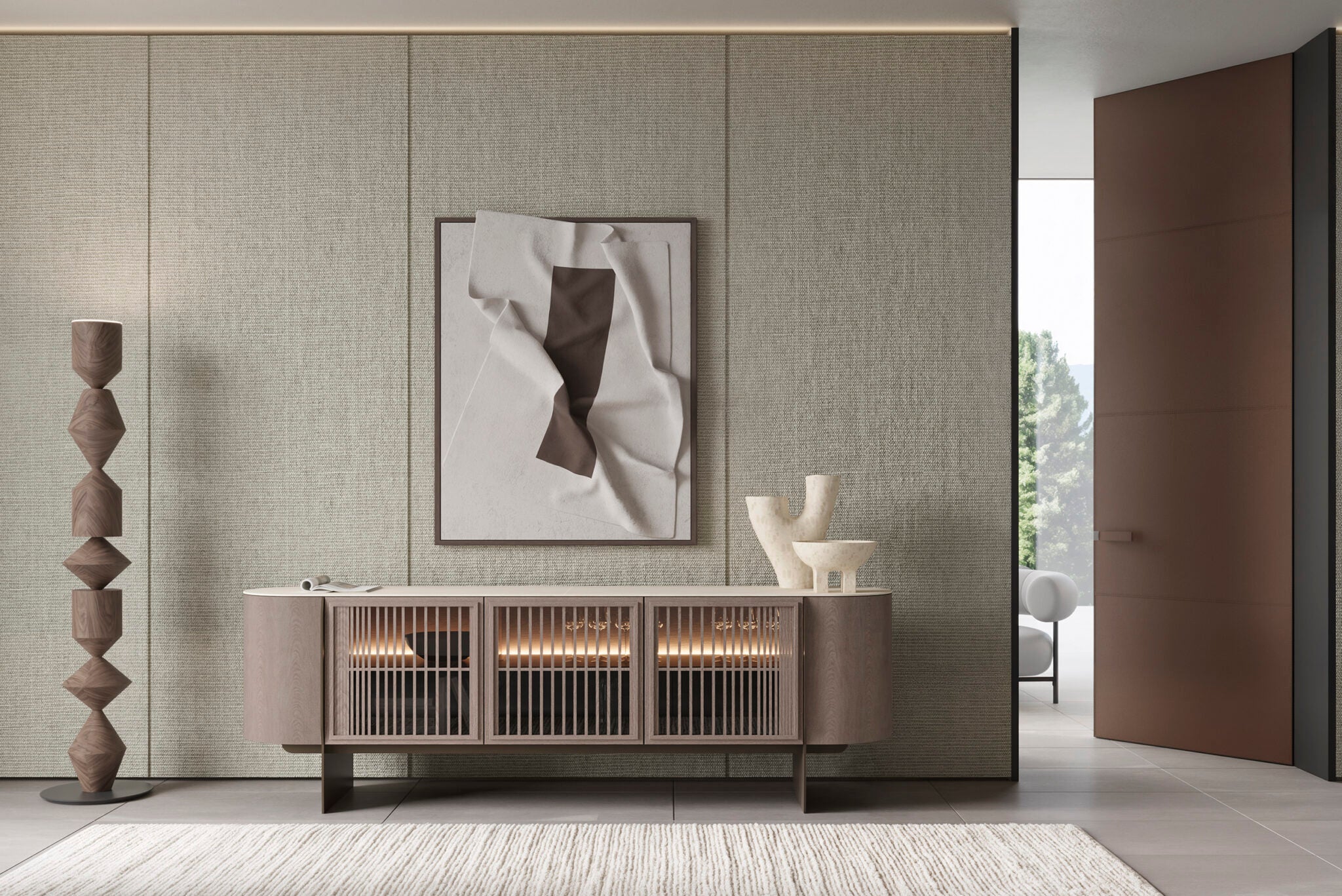 Бюфет «Riva» с естествен фурнир, с LED осветление, размер 240х78х51см - Image 3