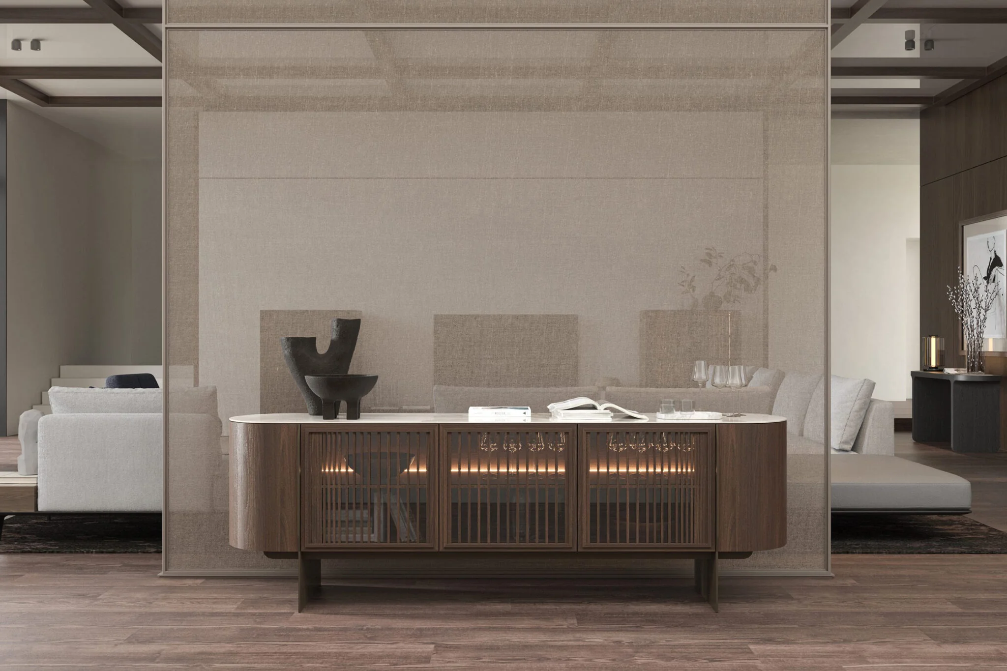 Бюфет «Riva» с естествен фурнир, с LED осветление, размер 240х78х51см - Image 4