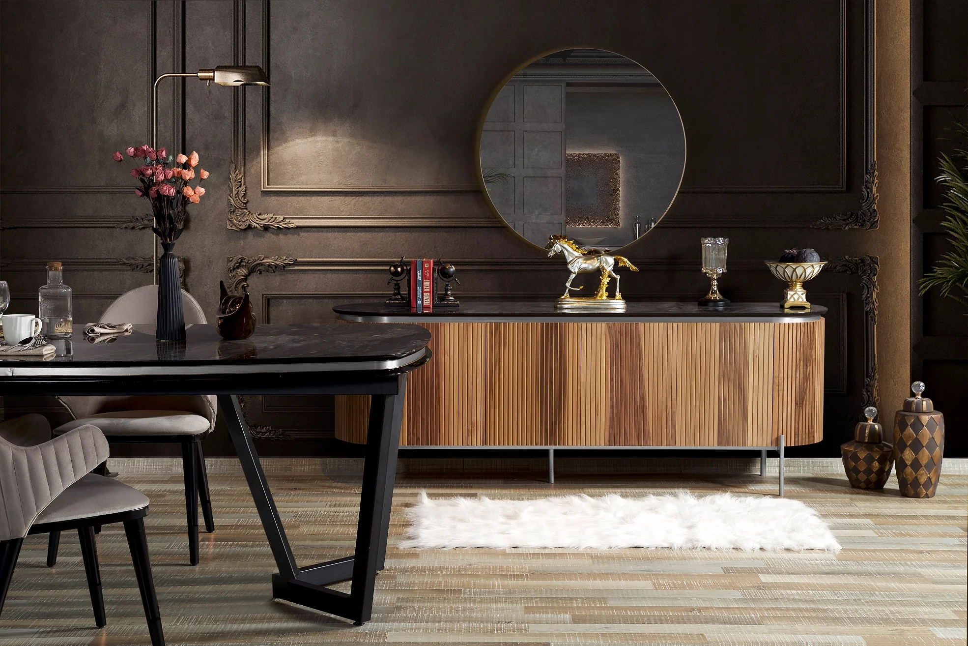 Бюфет «Tesla Walnut» с естествен фурнир, размер 208х78х52см - Image 12