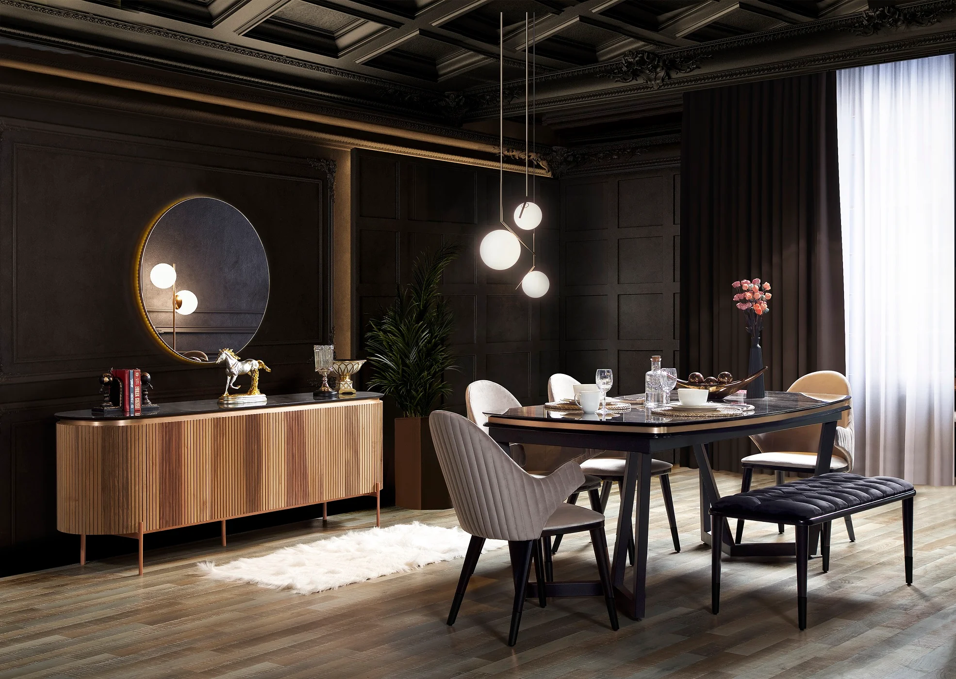 Бюфет «Tesla Walnut» с естествен фурнир, размер 208х78х52см - Image 3