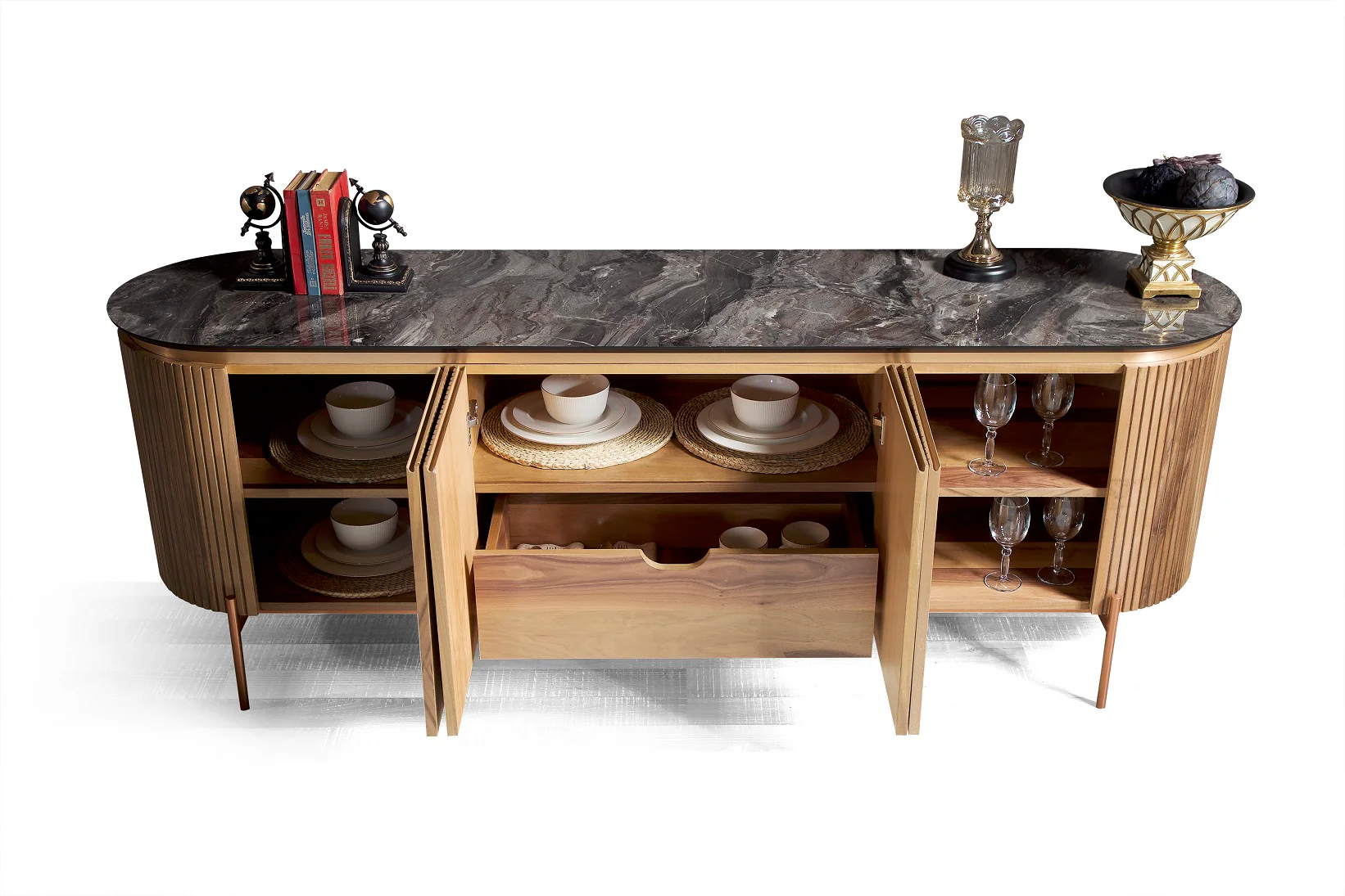 Бюфет «Tesla Walnut» с естествен фурнир, размер 208х78х52см - Image 6