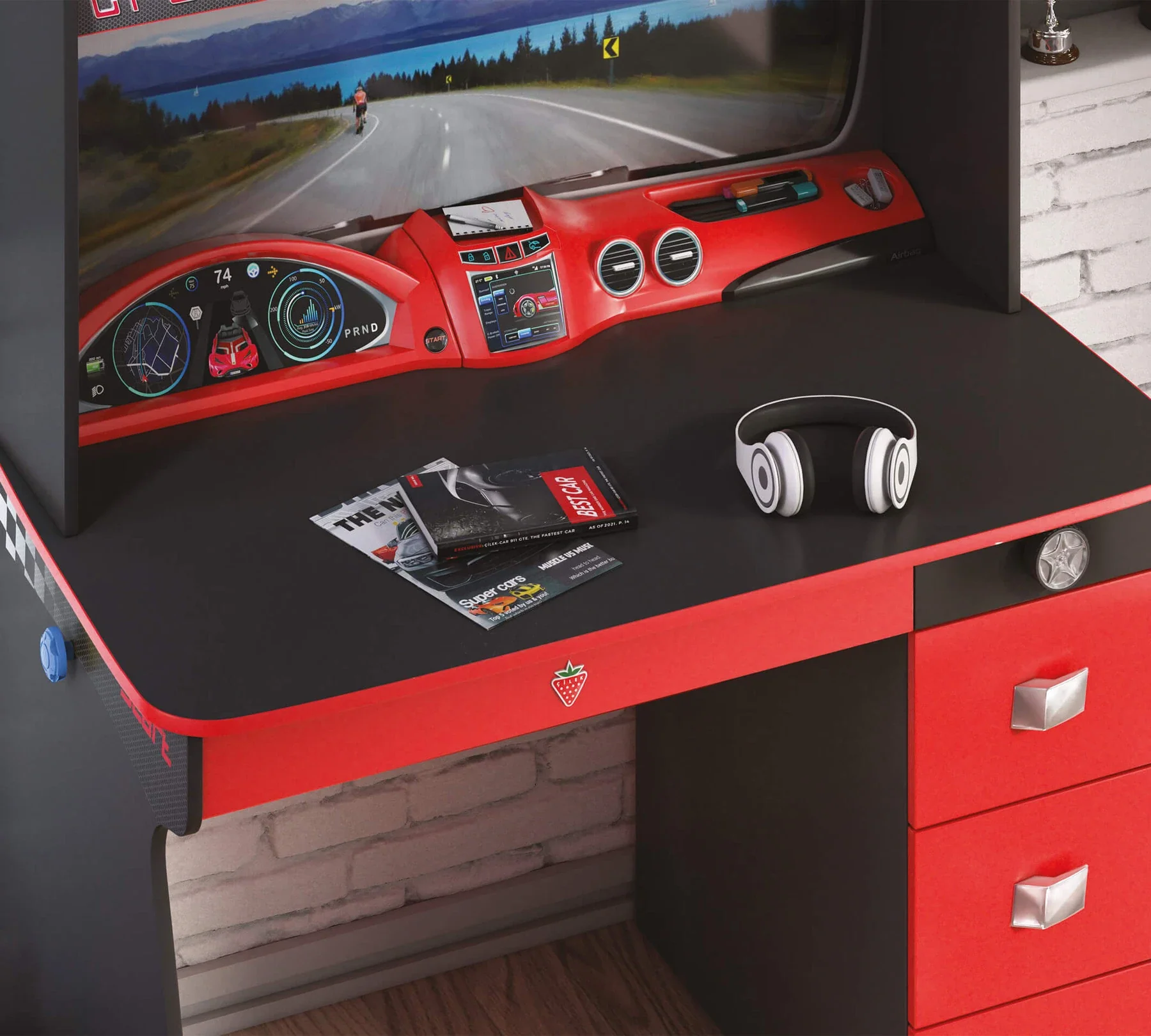 Бюро с надстройка «Champion Racer» + чекмеджета с органайзери, 3Д детайли, размери 115х174х68 - Image 3
