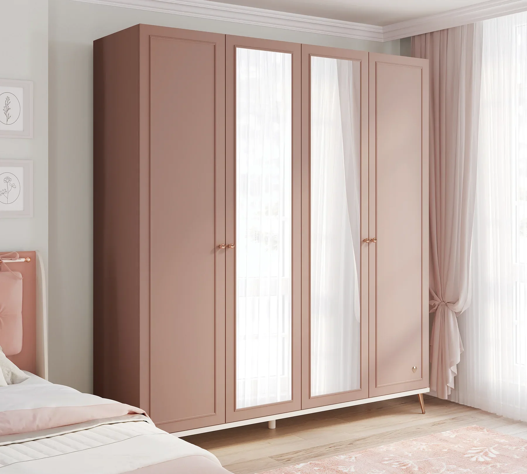 Четирикрилен гардероб «Elegance» с огледална врата, ширина 200см - Image 5