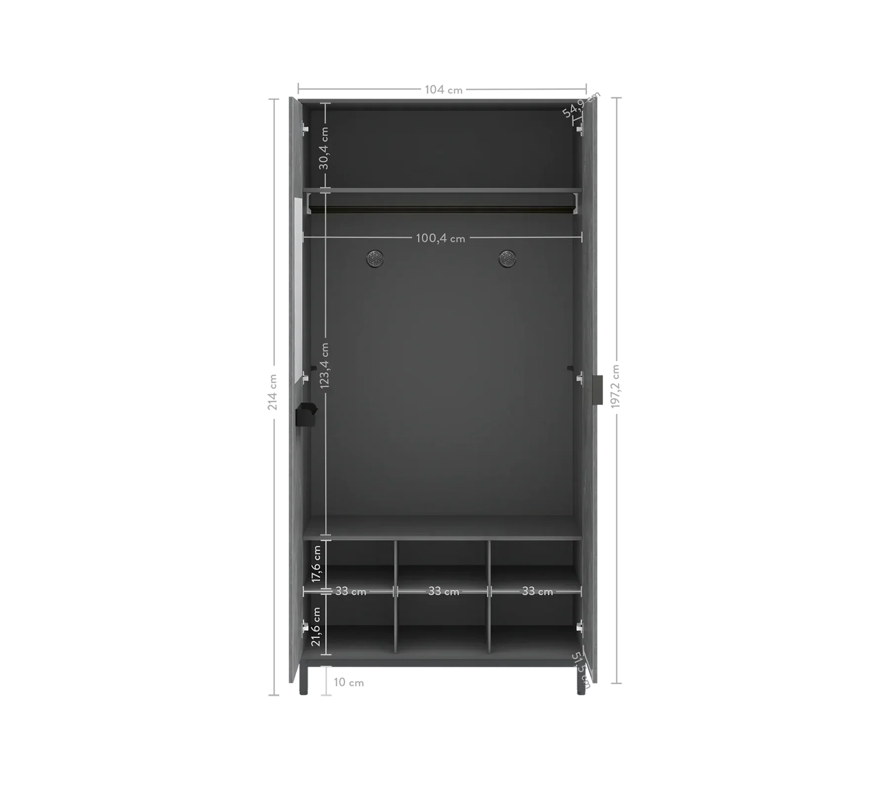 Двукрилен гардероб «Space Gray» - рафтове, ширина 104см - Image 10