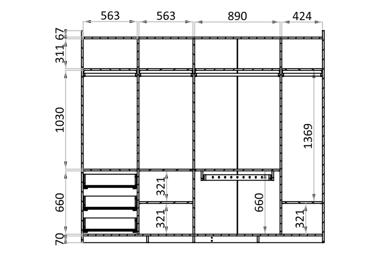 Гардероб «Hera» с огледална врата, ширина 253см - Image 5