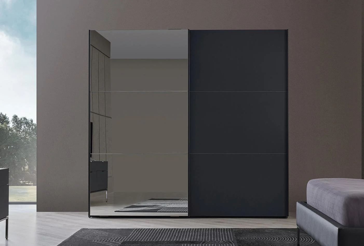 Гардероб с плъзгащи врати «Legato Black» с огледална врата, ширина 233см - Image 5