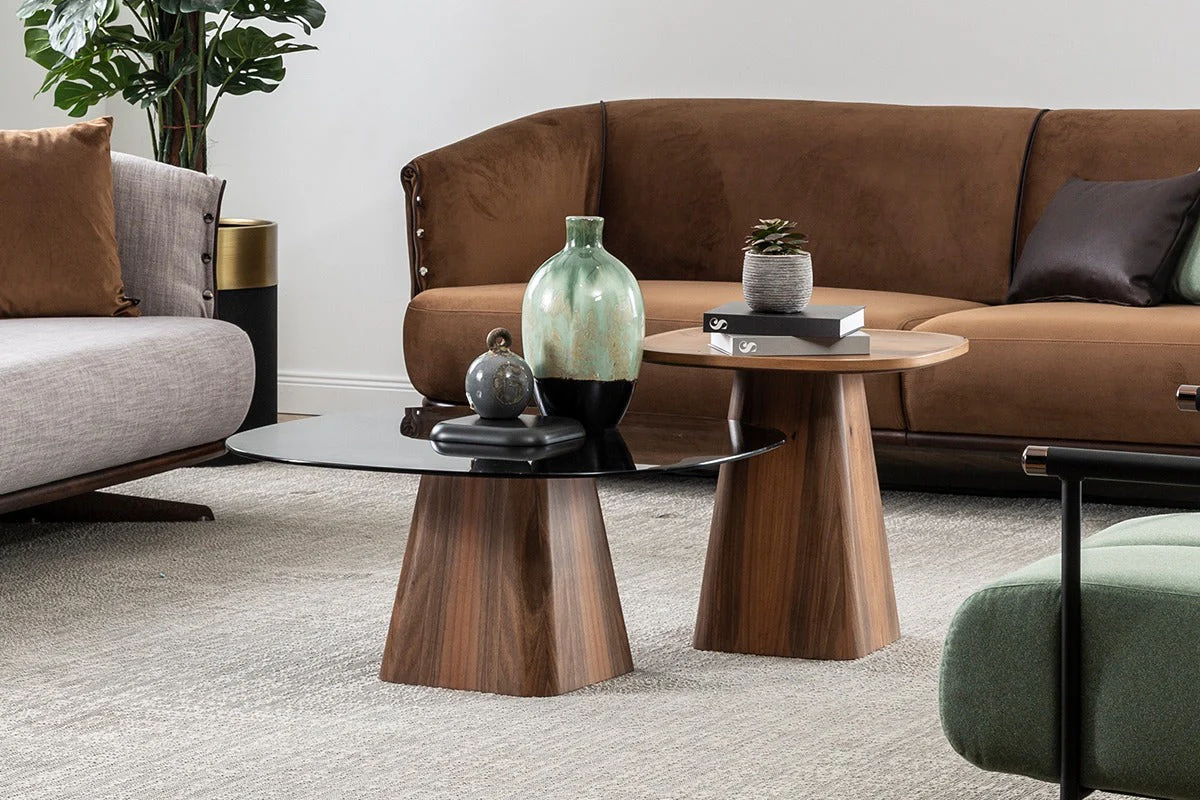 Холна маса «Chelsea Middle Walnut» стъклен плот, размер 80х38х80см - Image 3