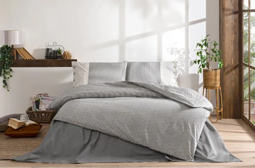 Двоен спален комплект «Natural Line Gri» King size, 4 части, ранфорс