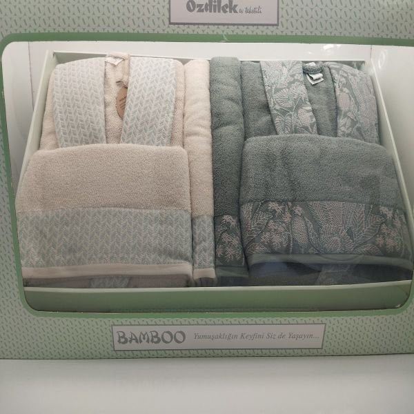 Комплект халати и хавлии «Candidum Green-Krem/Green» памук, бамбук, 6 части - Image 3
