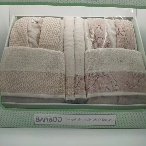 Комплект халати и хавлии «Candidum Krem-Pink/Krem-Bej» памук, бамбук, 6 части - Image 5