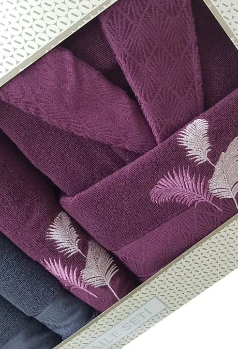 Комплект халати и хавлии «Golden Palm Antrasit Murdum» памук, 6 части - Image 2