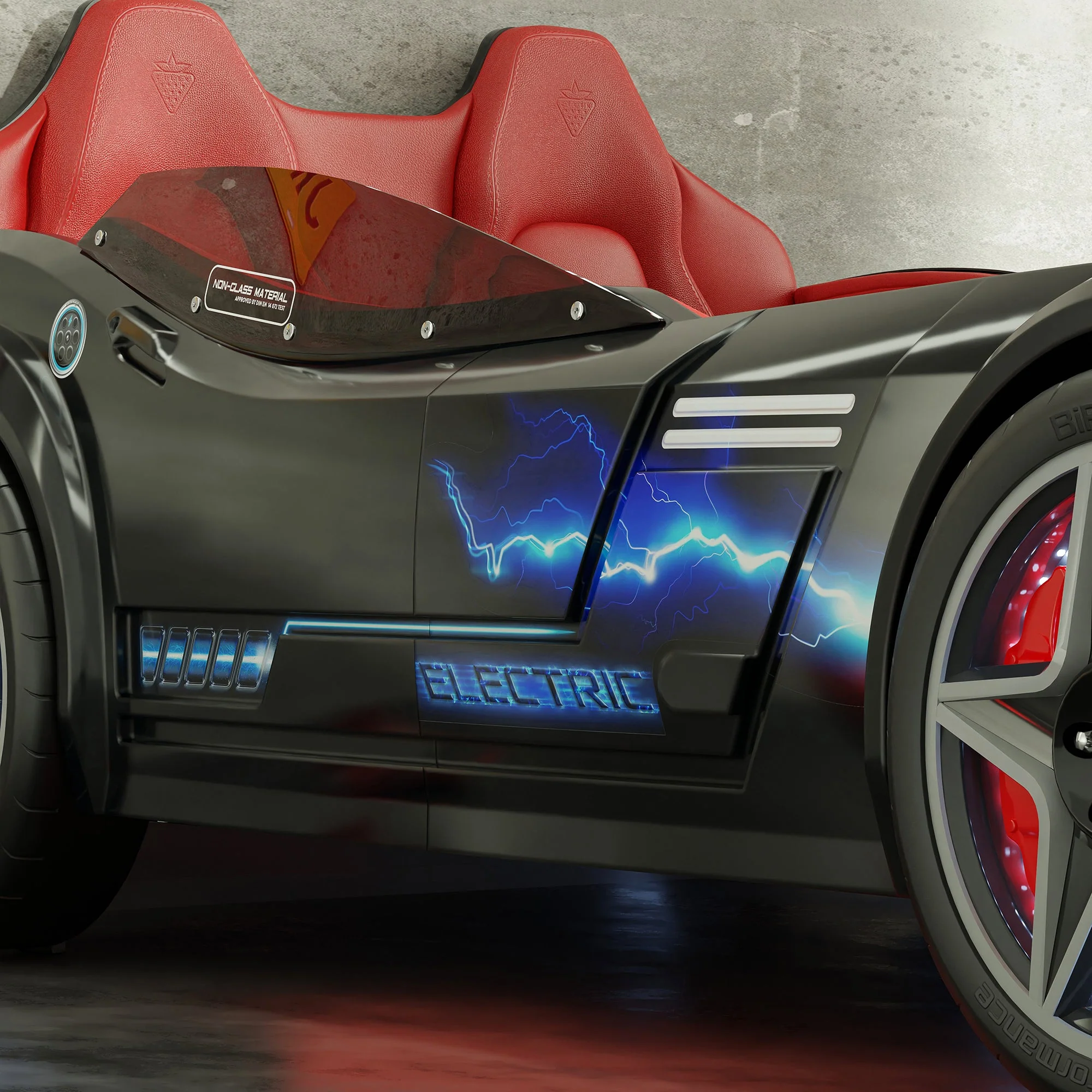 Легло-кола «GTE» + звук и LED осветление, с кожена тапицерия, цвят черен, за матрак 100х190см - Image 7