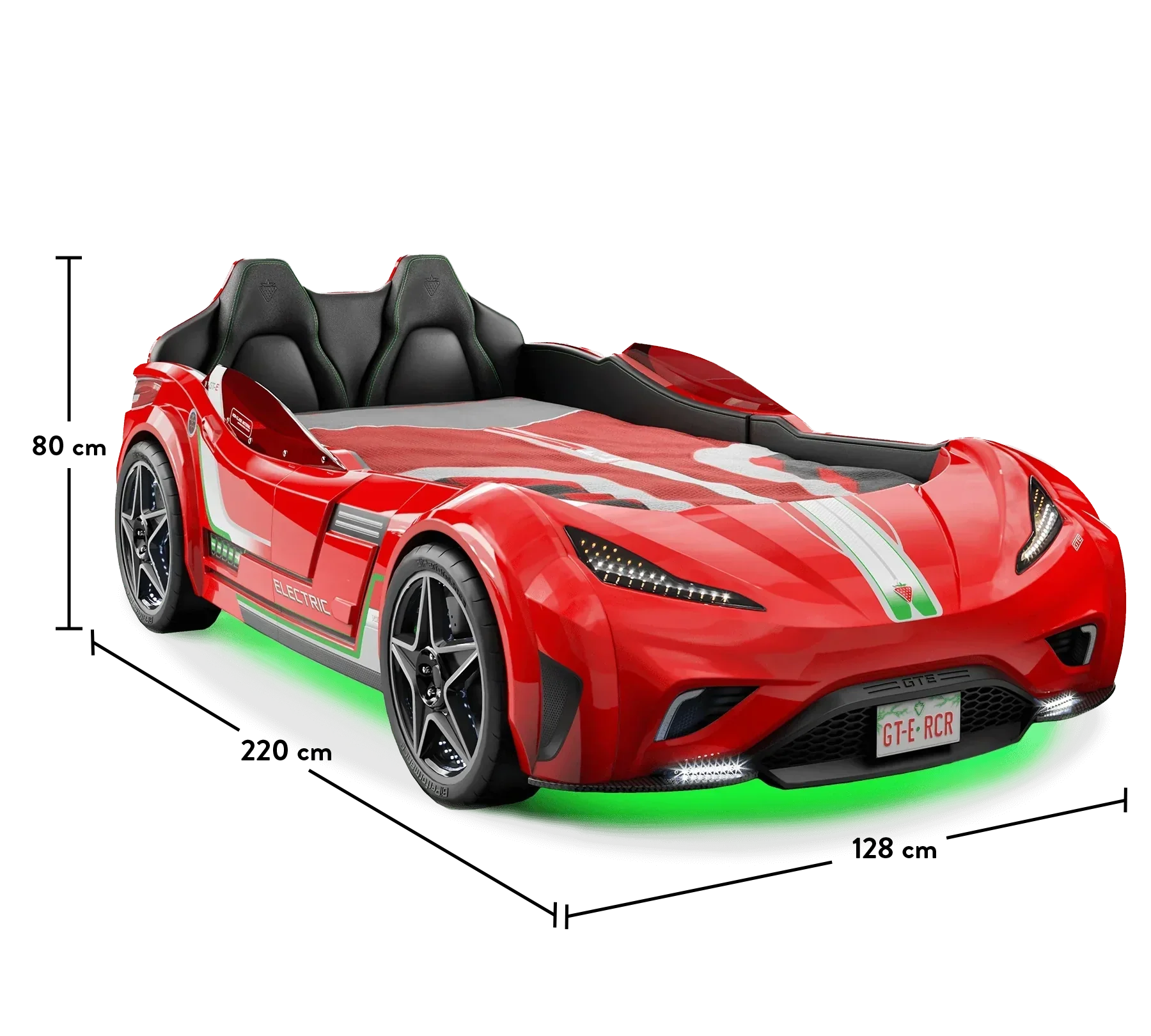 Легло-кола «GTE» + звук и LED осветление, с кожена тапицерия, цвят червен, за матрак 100х190см - Image 10