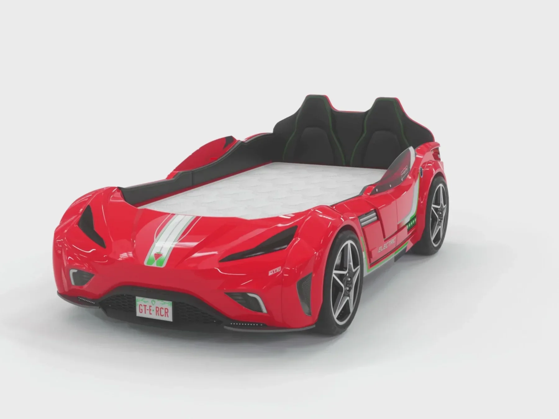 Легло-кола «GTE» + звук и LED осветление, с кожена тапицерия, цвят червен, за матрак 100х190см - Image 11