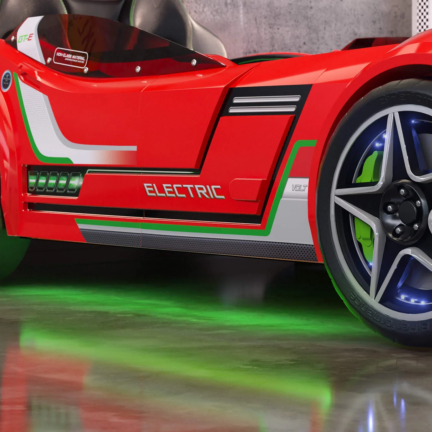 Легло-кола «GTE» + звук и LED осветление, с кожена тапицерия, цвят червен, за матрак 100х190см - Image 3