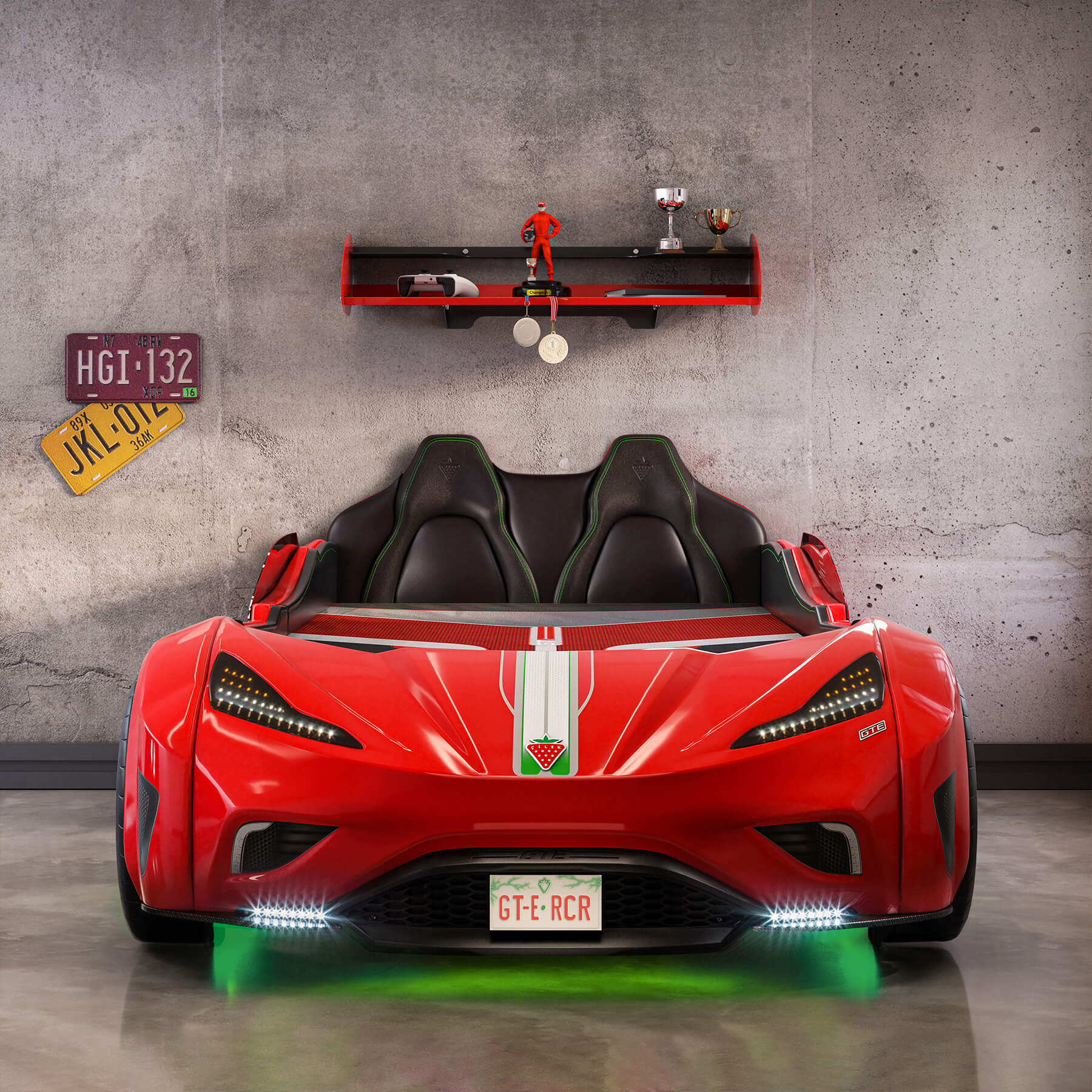 Легло-кола «GTE» + звук и LED осветление, с кожена тапицерия, цвят червен, за матрак 100х190см - Image 7