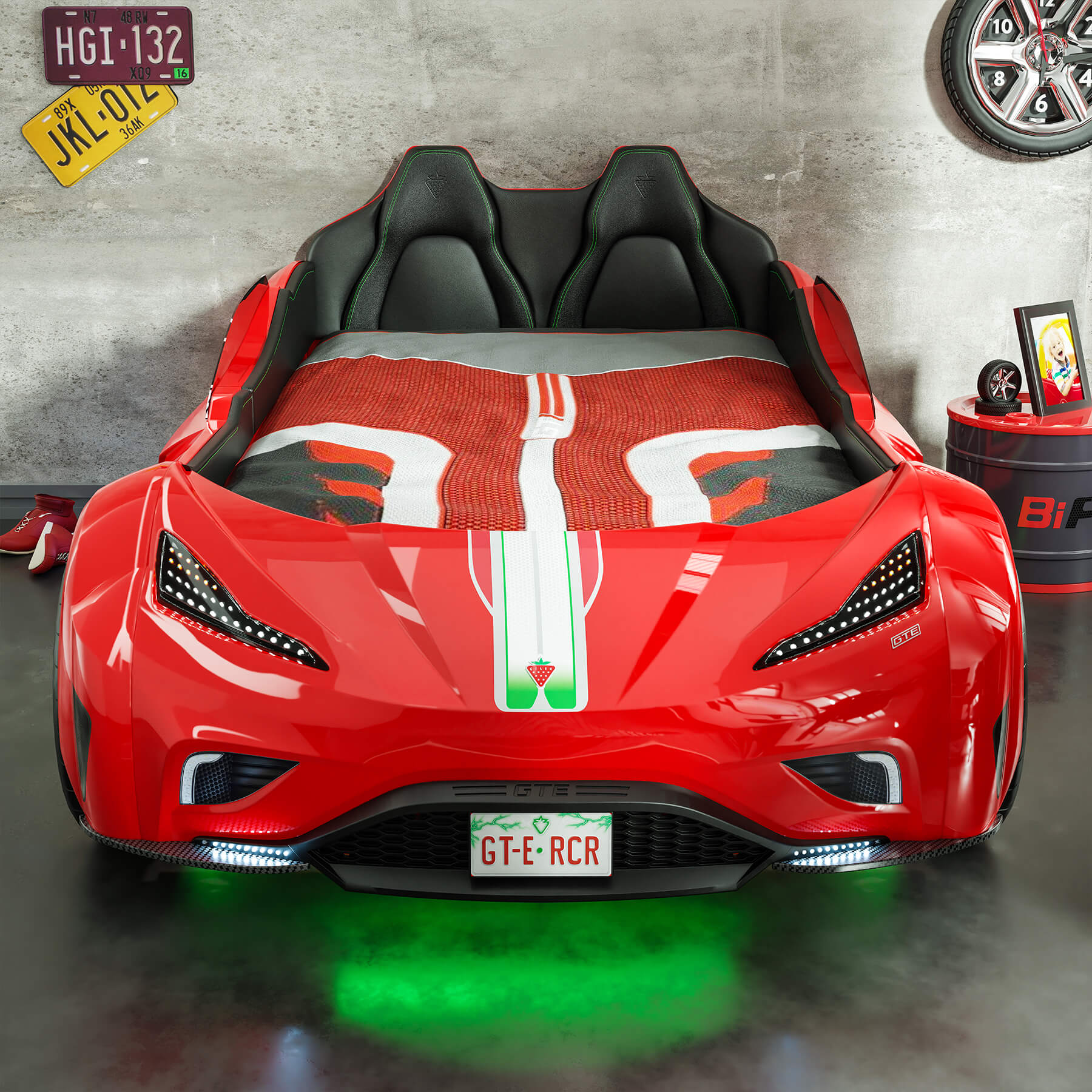 Легло-кола «GTE» + звук и LED осветление, с кожена тапицерия, цвят червен, за матрак 100х190см - Image 8