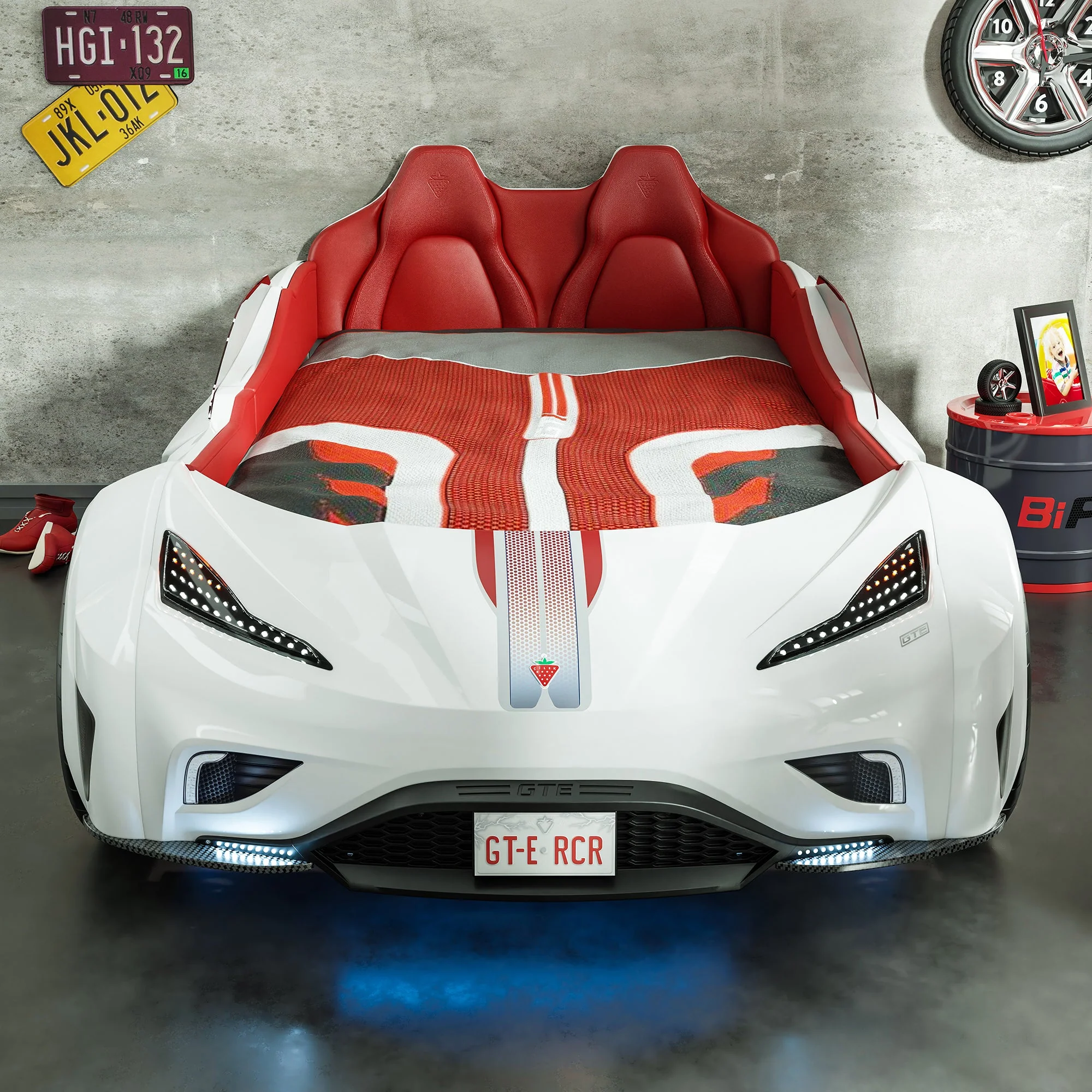 Легло-кола «GTE» + звук и LED осветление, с кожена тапицерия, цвят бял, за матрак 100х190см - Image 7