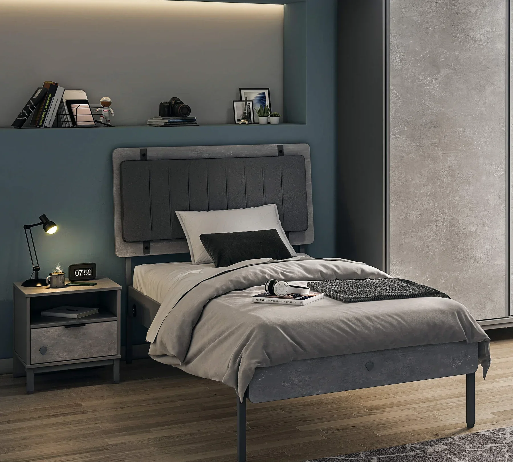 Нощно шкафче «Space Gray» + чекмедже и рафт, размер 47х50х43см - Image 4