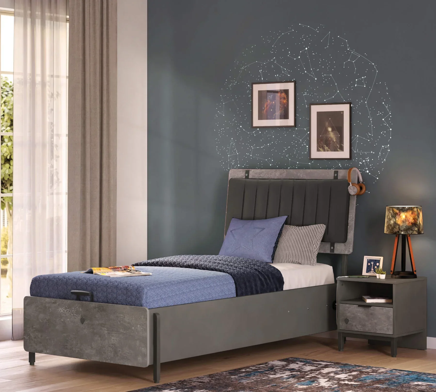 Нощно шкафче «Space Gray» + чекмедже и рафт, размер 47х50х43см - Image 5