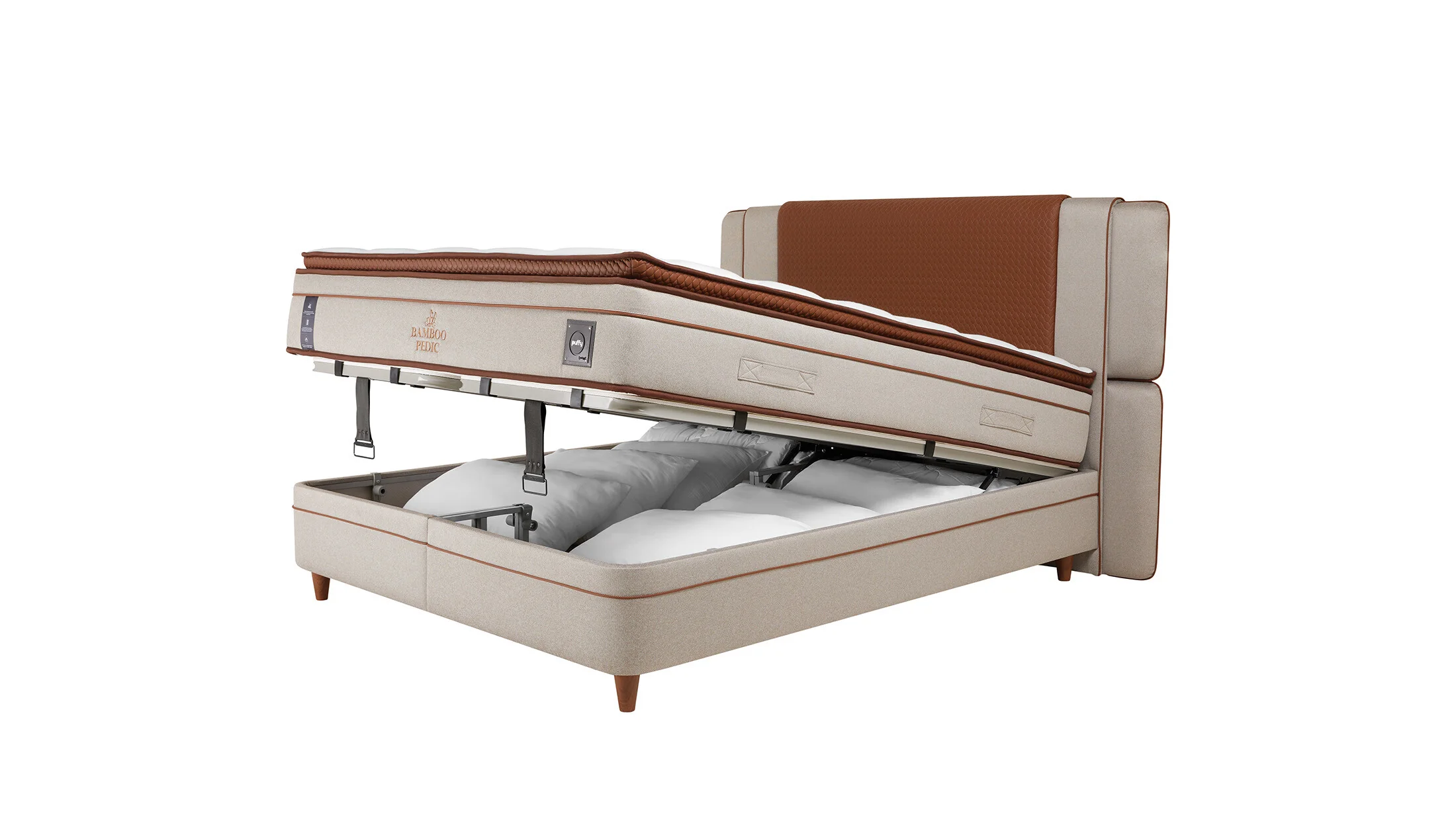 Тапицирано легло «Bamboo Pedic» + Матрак и табла - с място за съхранение, матрак с бамбукови влакна, с микрокапсули - Image 4