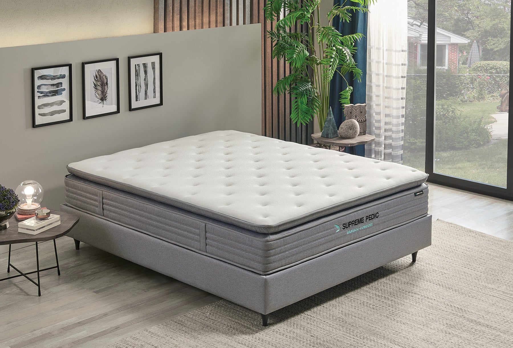 Тапицирано легло «Supreme Pedic» + Матрак и табла - с място за съхранение, матрак с бамбукови влакна - Image 2