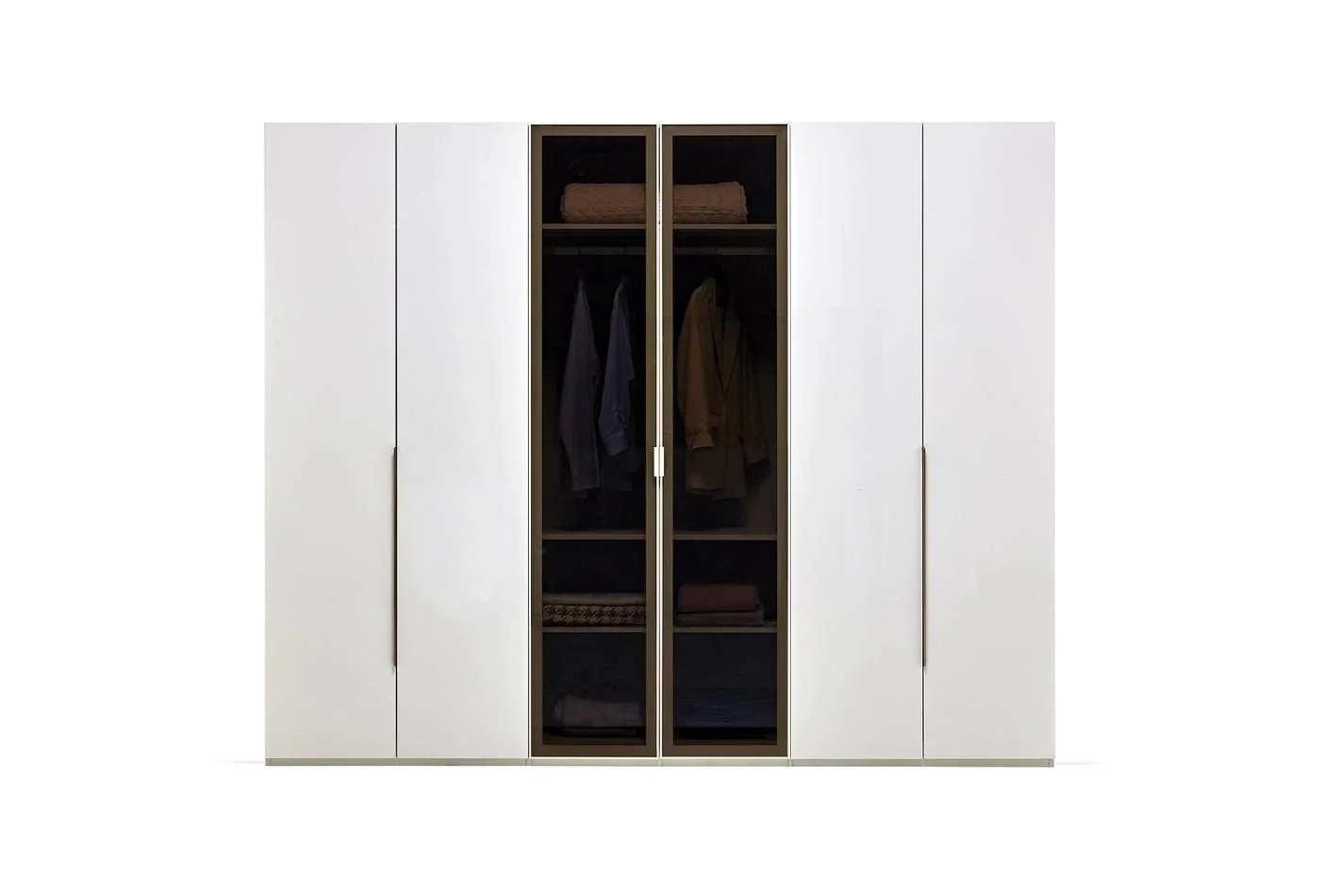 Шесткрилен гардероб «Legato White» - стъклени врати, ширина 272см