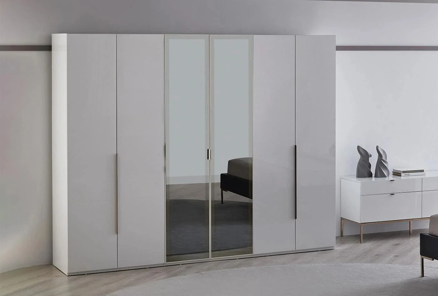 Шесткрилен гардероб «Legato White» - стъклени врати, ширина 272см - Image 3