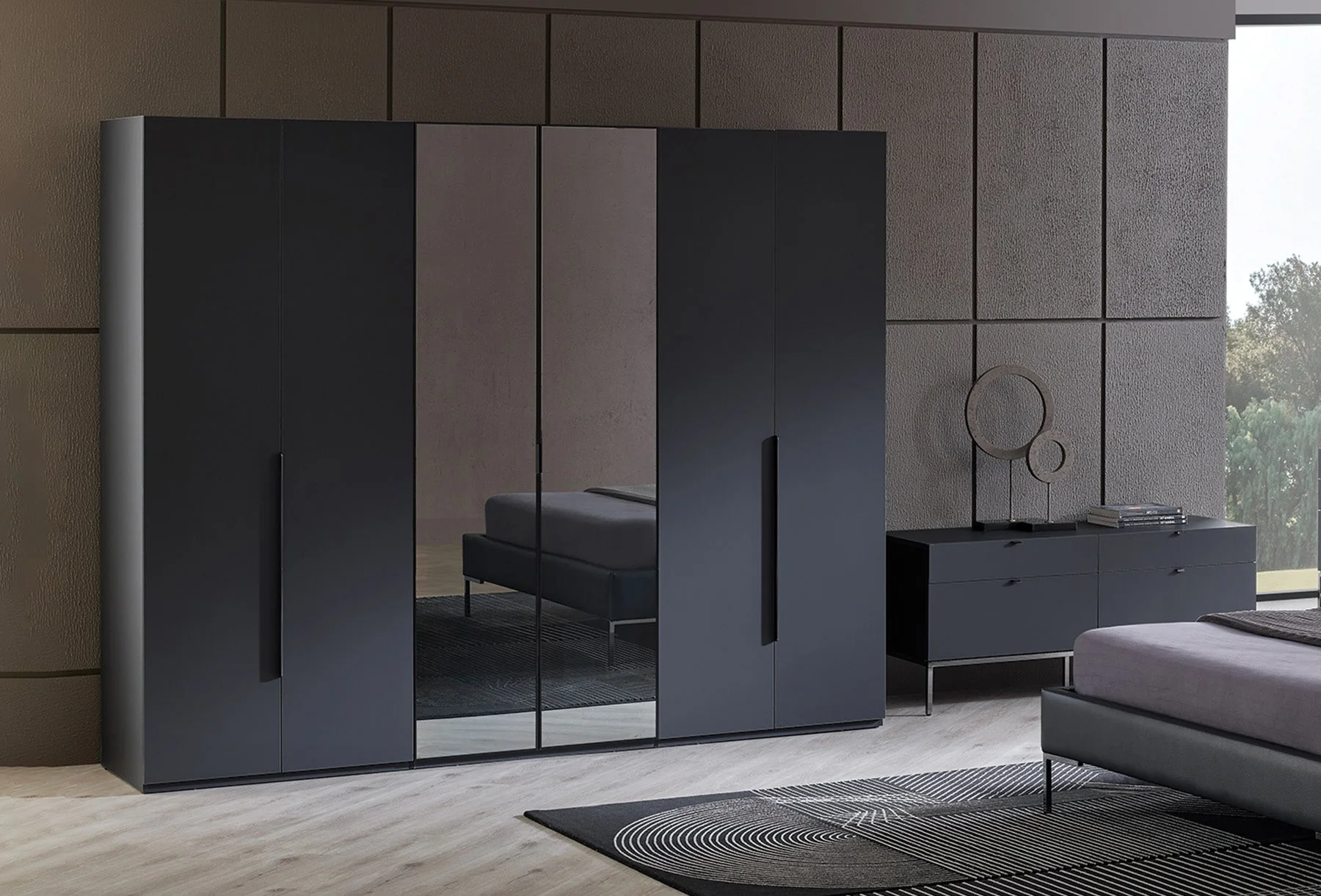 Шесткрилен гардероб «Legato Black» - стъклени врати, ширина 272см - Image 4