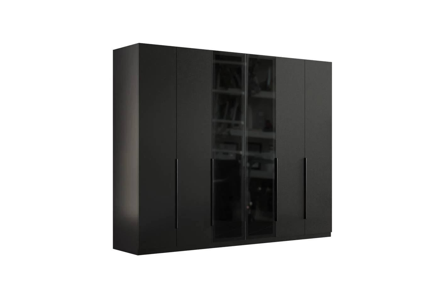 Шесткрилен гардероб «Legato Black» + стъклени врати, ширина 272см