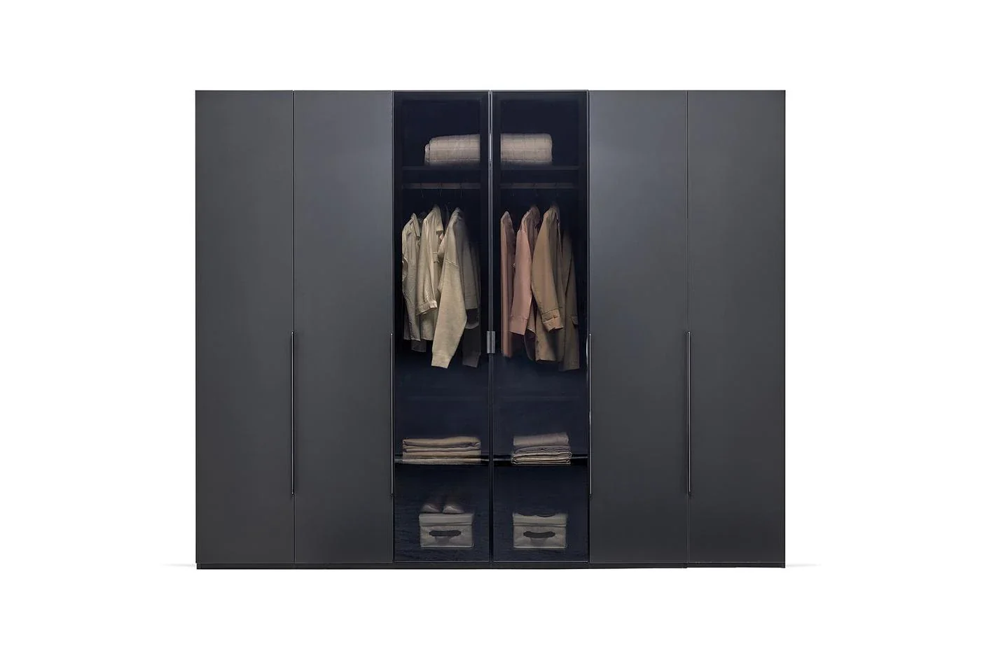 Шесткрилен гардероб «Legato Black» + стъклени врати, ширина 272см - Image 3