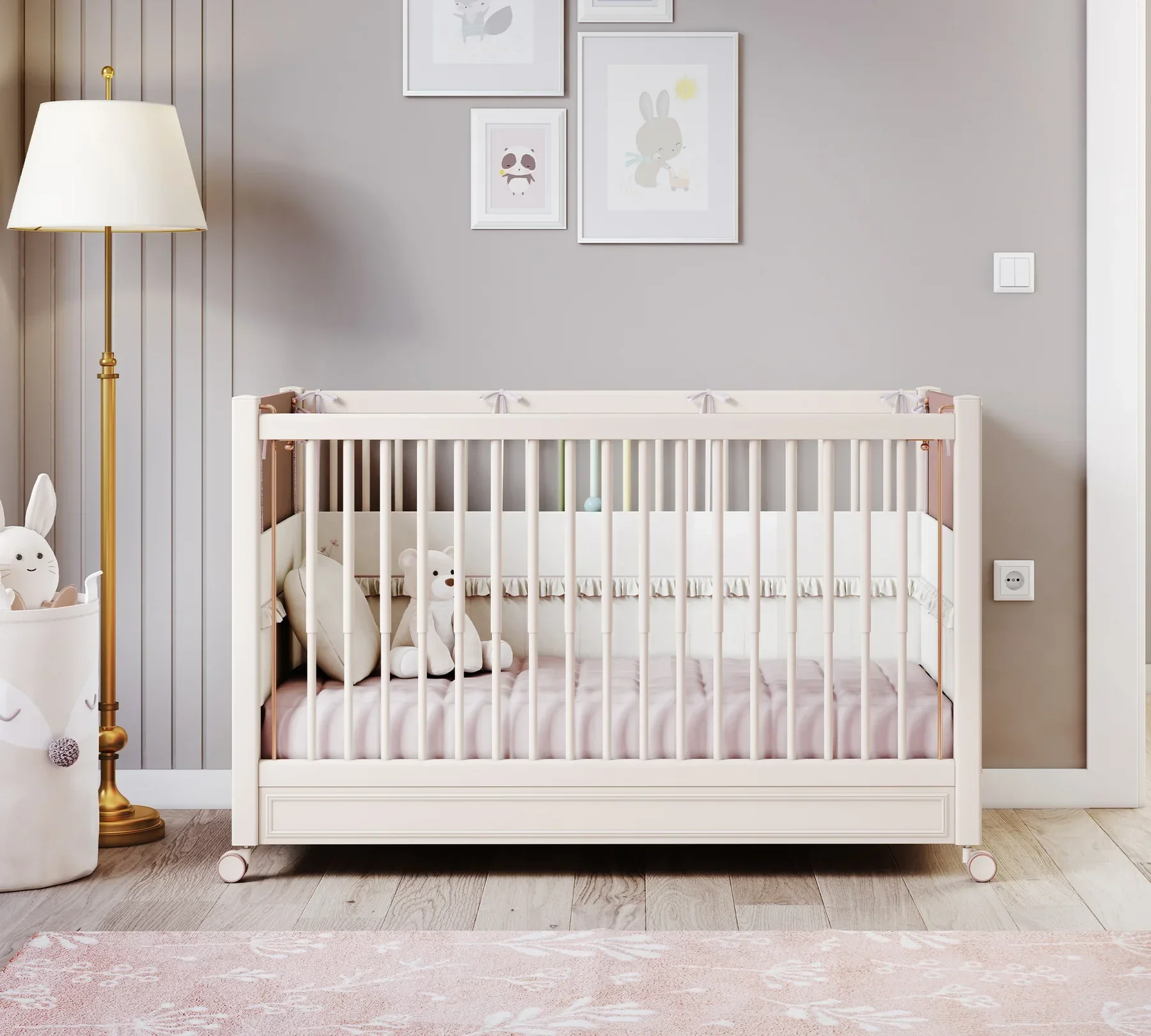 Бебешка кошара «Elegance Baby» с въртящи колелца и подвижна преграда, за матрак 60х120см - Image 4