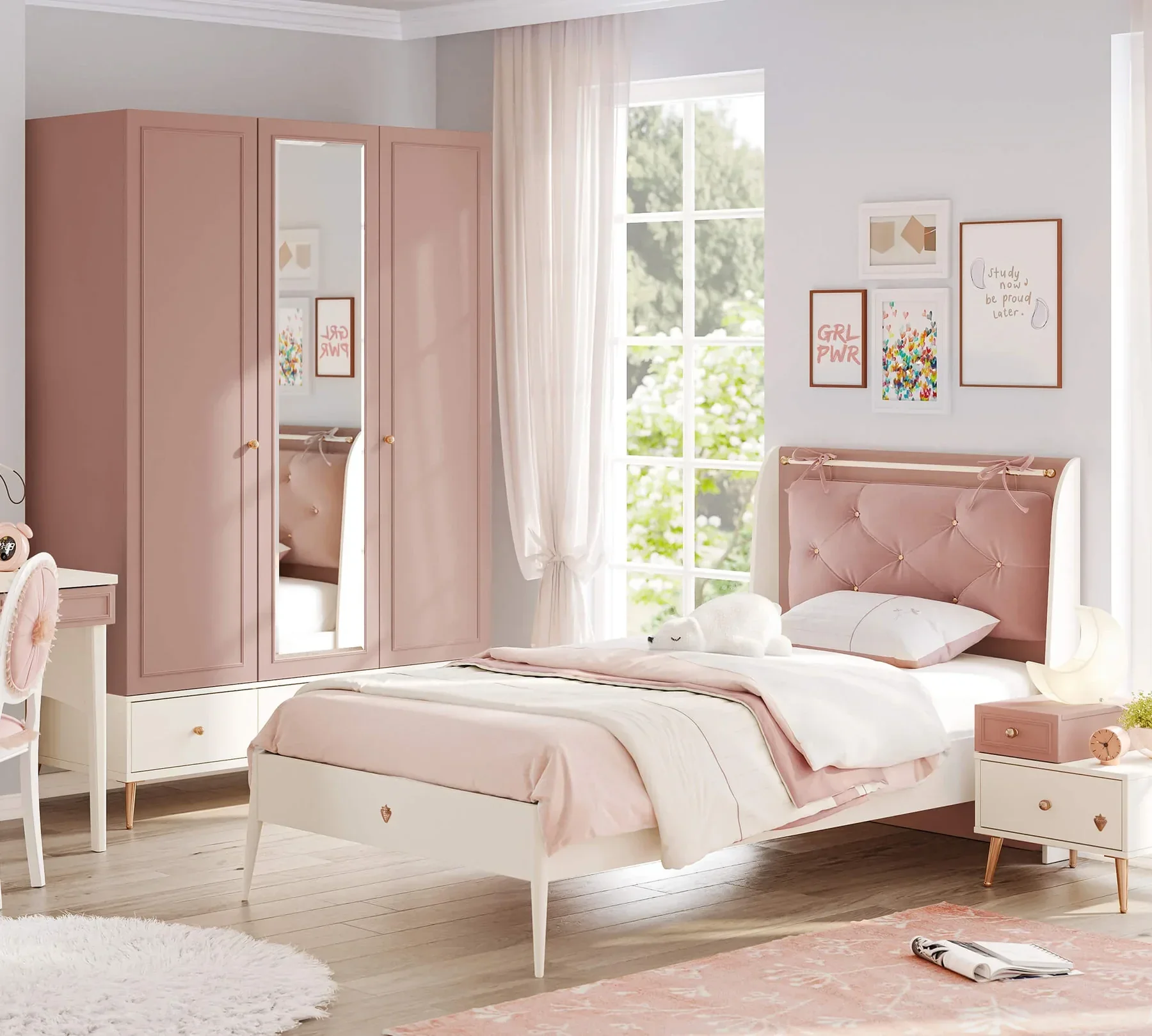 Трикрилен гардероб «Elegance» с огледална врата, ширина 145см - Image 7