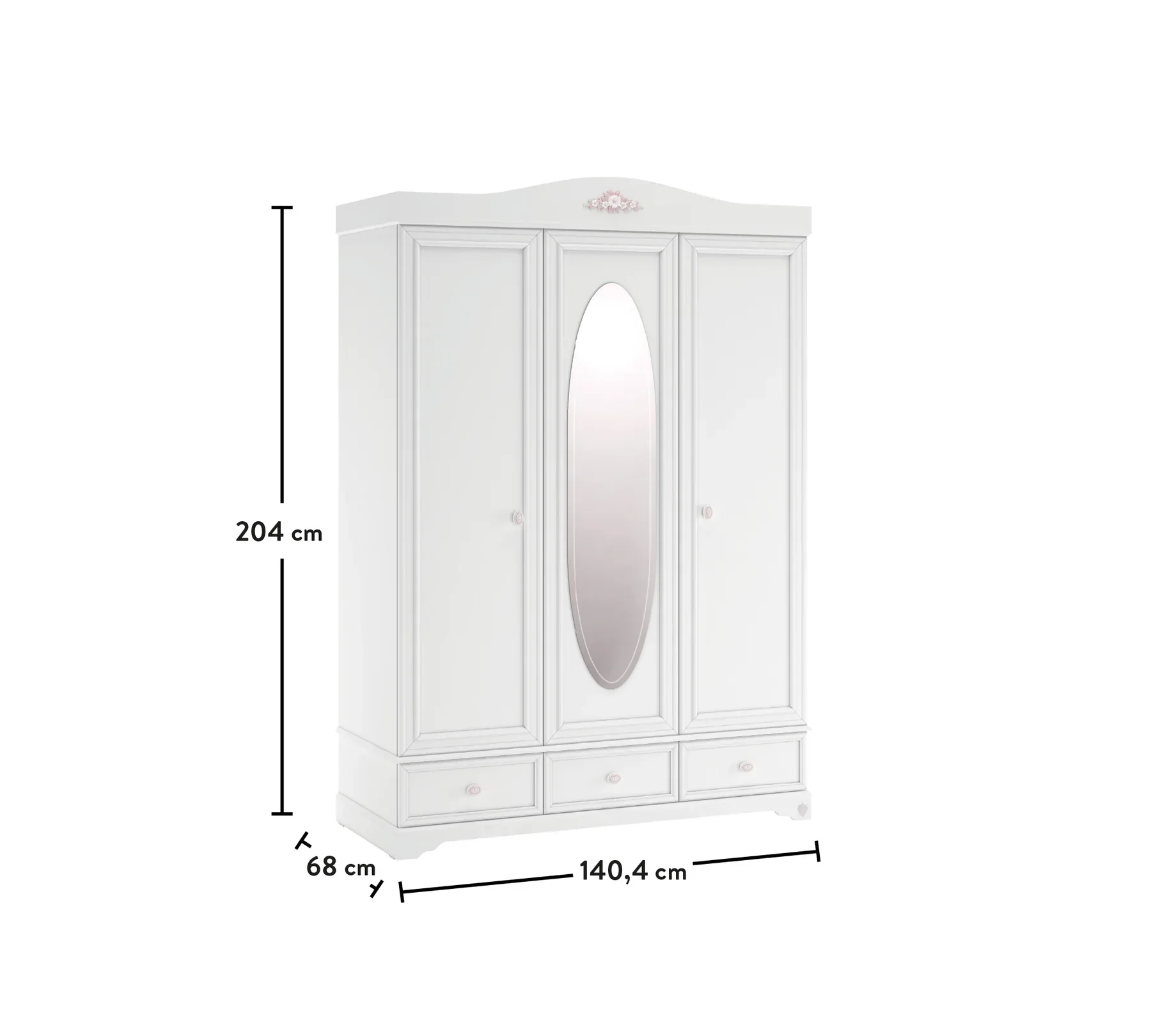 Трикрилен гардероб «Rustic White» с огледална врата, ширина 140см - Image 5