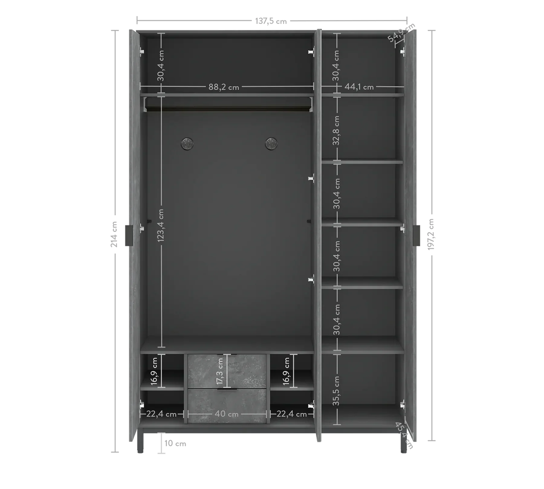 Трикрилен гардероб «Space Gray» с огледална врата, ширина 138см - Image 6