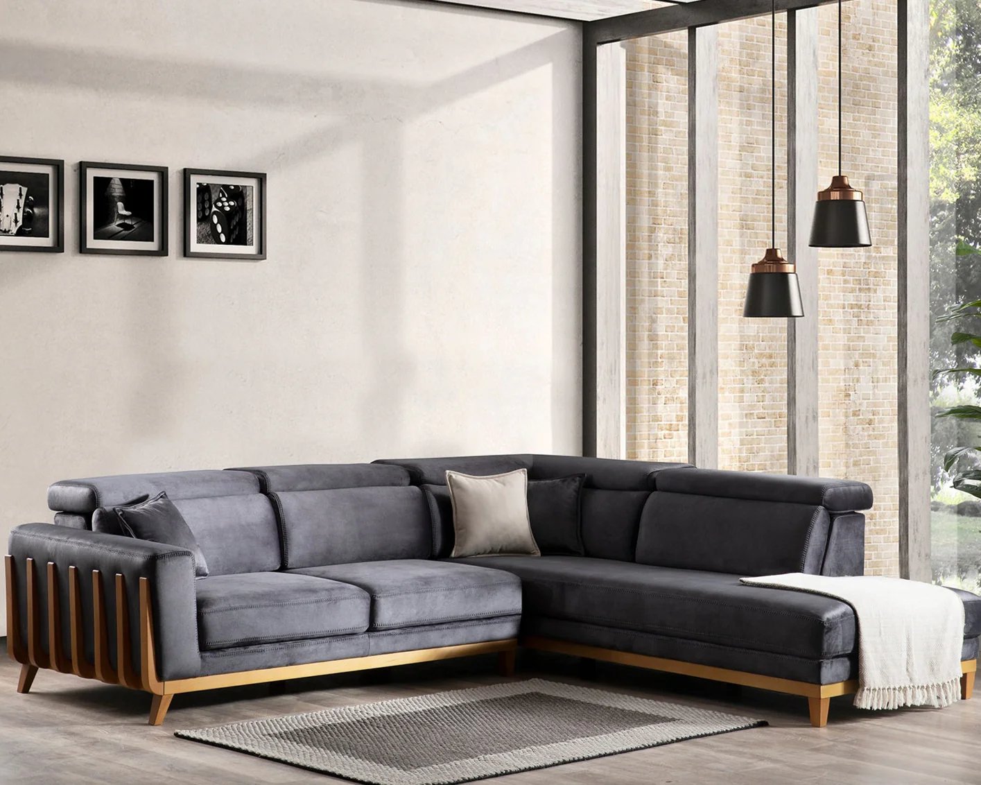 Ъглов разтегателен диван «Hunkar Lounge» + електрически механизъм, USB зарядна станция, ширина 305см